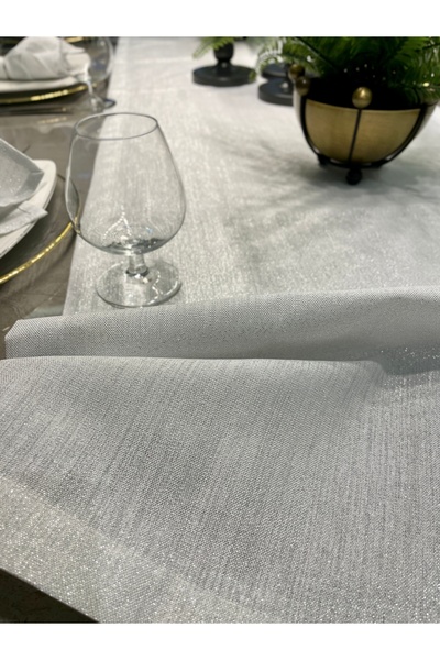 Decamor home Silver Glitter Linen Textured White Carefree Long Runner