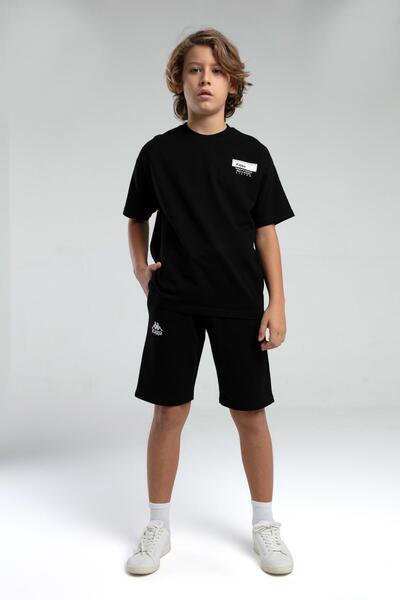 Kappa Authentic Keegan Erkek Çocuk Siyah Regular Fit Tişört Ve Şort Takım