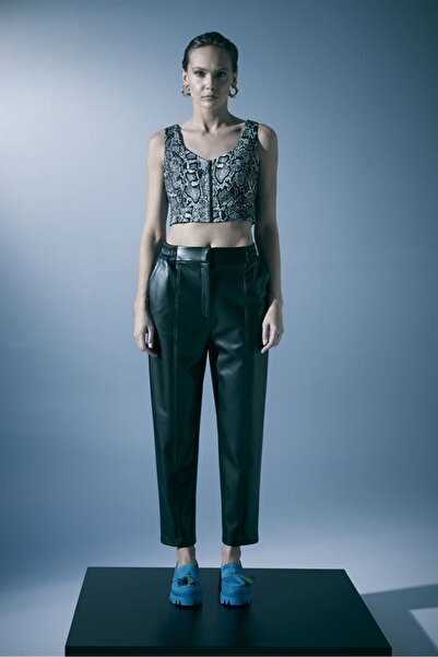 Naar Deri Görünümlü Havuç Kesim Siyah Kadın Pantolon 23271202