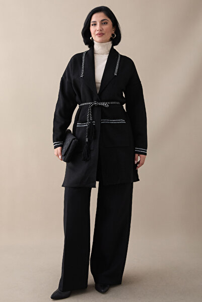 InStyle Черно трикотажно яке с плетени и блестящи детайли