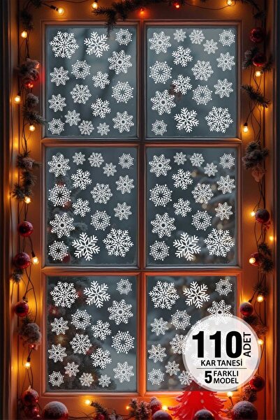 TUGİBU Kar Tanesi Cam Sticker, Kar Taneleri Sticker Seti, Kar Tanesi Yılbaşı Süsü, Yılbaşı Cam Sticker