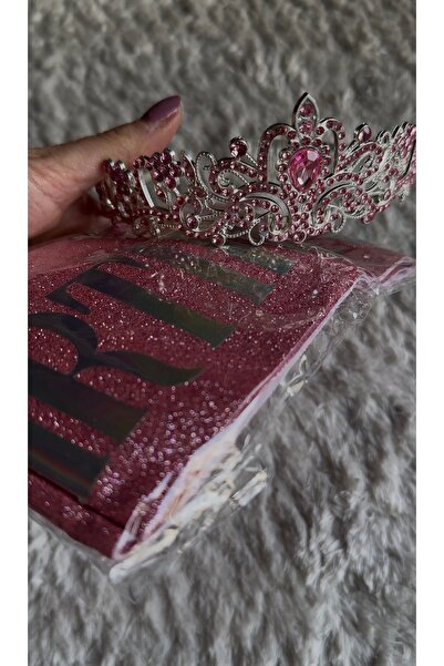 Store Pink Stone Crown and Satin Sash with "Birthday Queen" Written Birthday Set