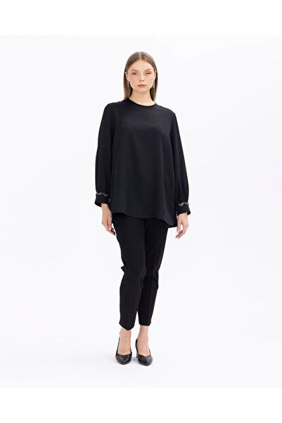 Gala-Xi Чорна блузка з каменем на комірі для жінок великих розмірів 23211001002