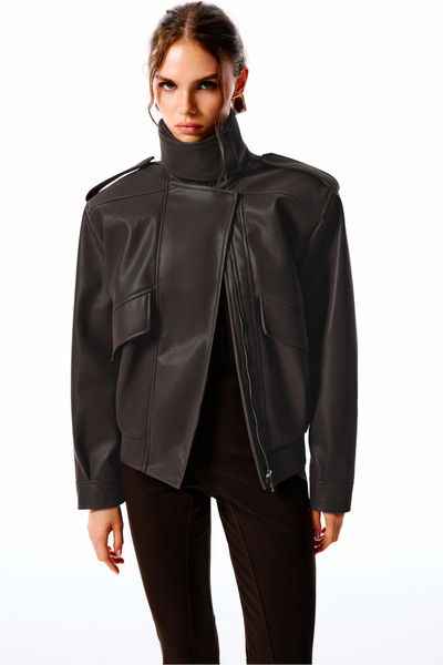 Love On Friday ARINA Süet Görünümlü Deri Ceket (Kahverengi)