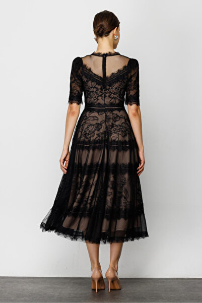 Nefeli Siyah Dantelli Elbise