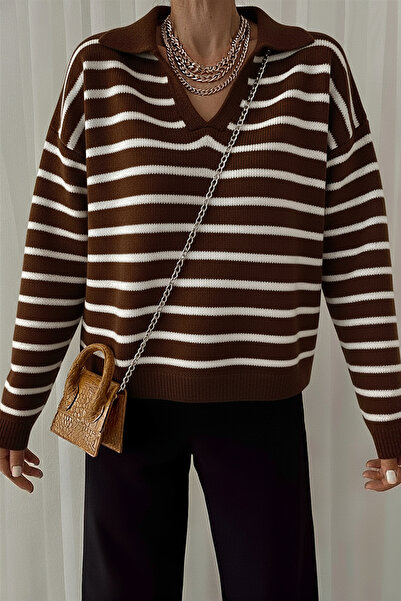 My love butik Polo Neck Striped Knitwear Sweater