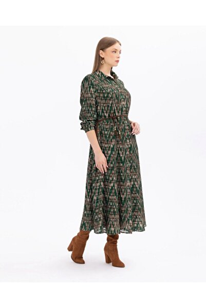 Gala-Xi Μεγάλο μέγεθος Μακρυμάνικο με σχέδιο με κουμπιά σε όλο το μήκος Μακρύ χειμωνιάτικο γυναικείο φόρεμα 2321001078