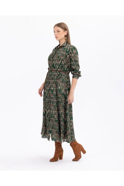 Gala-Xi Μεγάλο μέγεθος Μακρυμάνικο με σχέδιο με κουμπιά σε όλο το μήκος Μακρύ χειμωνιάτικο γυναικείο φόρεμα 2321001078