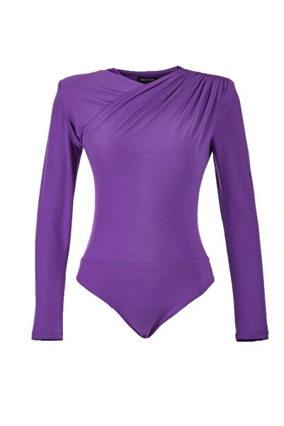 EXPLOSION Μωβ γυναικεία μακρυμάνικη μπλούζα με διπλό γιακά - κουμπώματα στο κάτω μέρος 22417883