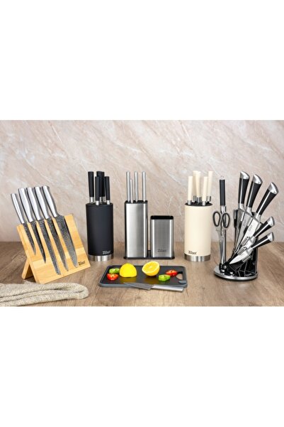 Zilan Set de 6 cuțite RETRO ZLN1609, Suport inclus, Oțel inoxidabil, Lavabil în mașina de spălat vase, Negru