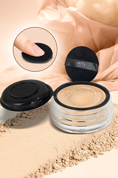 Pretty Beauty Natural Finish Loose Powder & Light Texture Transparent Powder Powder and Makeup Sponge