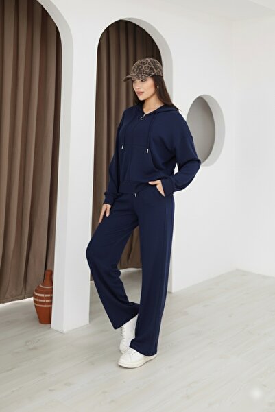 kemmy Modal Fabric Zippered, Hooded, Wide-Leg Palazzo Tracksuit Set