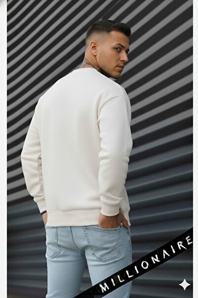 Millionaire Ανδρικό απλό υπόλευκο κρεμ εκρού Basic μη εκτυπωμένο ολοκαίνουργιο λαιμόκοψη υπερμεγέθους Casual φούτερ φούτερ