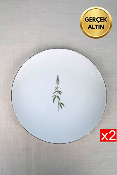 tabakevi Tabak Evi Porselen Natura Salkım Altın Yaldız Servis Tabağı 24,50cm 2 li