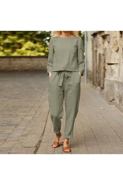 Barbora Kemerli Kadın Günlük Keten İkili Takım