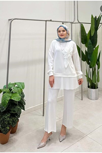 Rumella 26K6020 TAKIM TUNİK PANTOLON , TUNİK KABARTMA ÇİÇEK DETAYLI VE ETEK U...