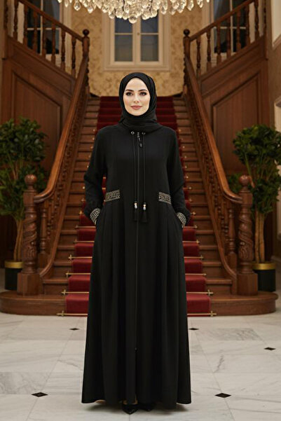 Neva Style Μαύρο Hijab Ferace με λεπτομέρεια μπαταρίας 45271s