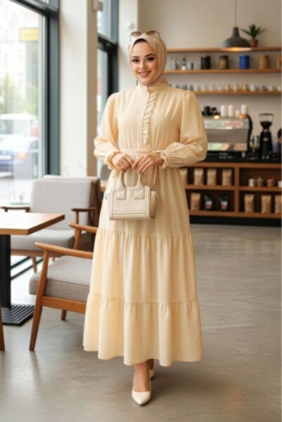 Neva Style Beige Hijab Dress - Layer Pleated, Model 617BEIGE