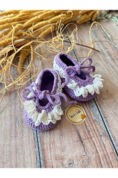 seraskids El Örgüsü Lila Kız Bebek Dantel Patik