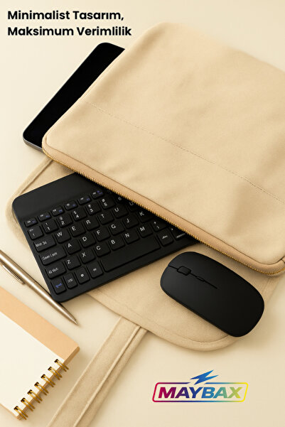 Maybax Tüm Cihazlara Uyumlu Akıllı Taşınabilir Şarjlı Kablosuz Bluetooth & Wireless Klavye Mouse Seti