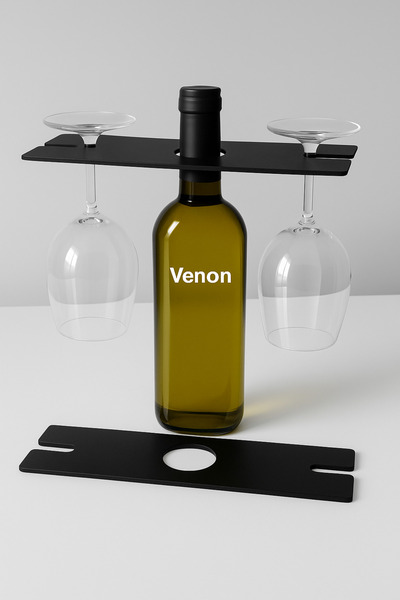 VENON Metal Şarap ve Kadeh Tutucu Stand Kadeh Taşıma Şık Sunum Aparatı 2 Kadeh Kapasiteli