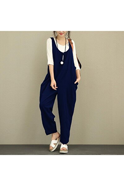 Toridas Keten Günlük Yazlık Kalın Askılı Salopet Kadın Tulum