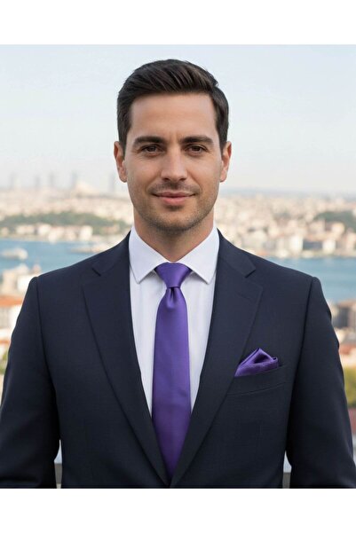 1001 Kravat Men's Gift Set with Purple Tie and Cufflinks with Handkerchief