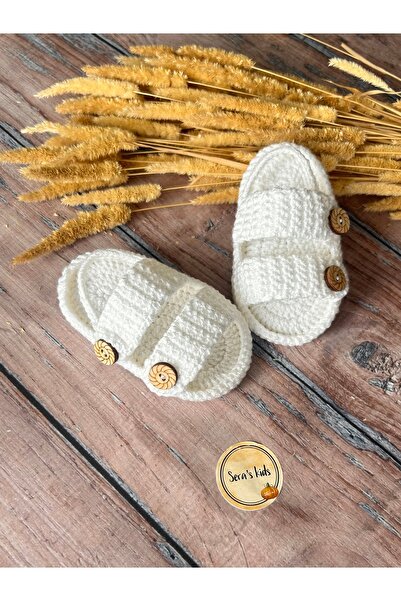 seraskids El Örgüsü Beyaz Yazlık Unısex Bebek Sandalet Patik