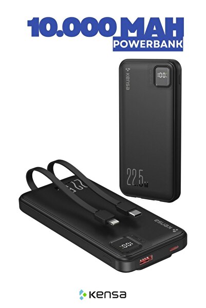 Kensa 10.000 mAh Kendinden Kablolu Powerbank | Hızlı Şarj | Taşınabilir Mini Şarj Cihazı