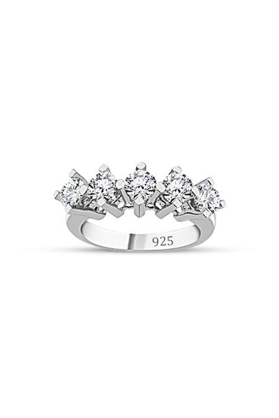 SARIASLAN Pırlanta Beyaz Altın Kalitesinde Beştaş Gümüş Yüzük Rodyum