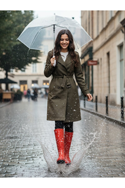 Deniz Terlik Жіночі водонепроникні пластикові черевики з нековзною підошвою червоного кольору