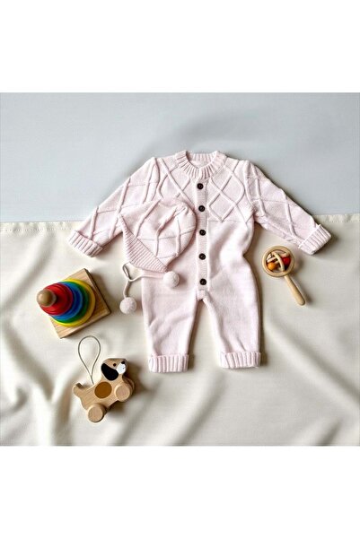 RYZE ÇOCUK ŞAPKASI PONPONLU ROBA DETAYLI TRİKO TULUM Pembe