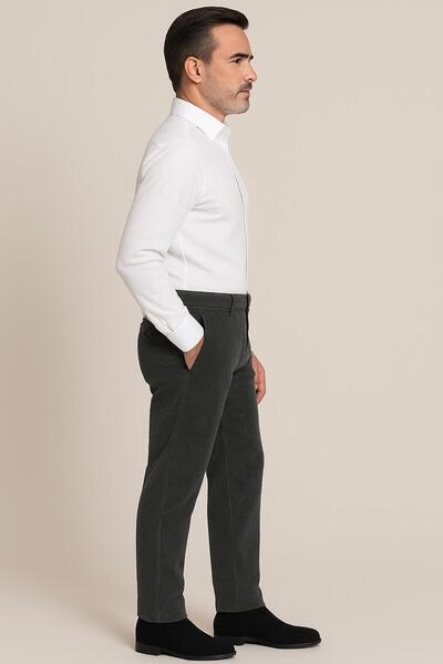 BURSPA Rahat Kesim Kışlık Içi Polarlı Gri Erkek Kadife Baba Pantolon