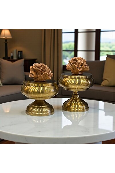 ArzzHome Dekoratif 2'li Mercan Ayaklı Kutu & Obje Eskitme / Tarçın