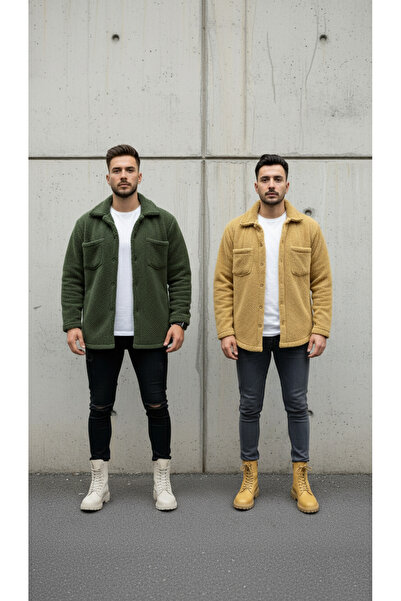 Fifty Color 2 Li Düğmeli Slimfit Peluş Ceket Haki-Camel