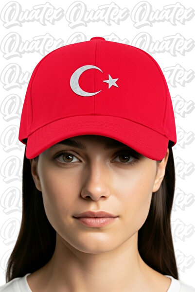 QUATEX Ay Yıldız Nakışlı Şapka – Kırmızı %100 Pamuk Gabardin Unisex Model