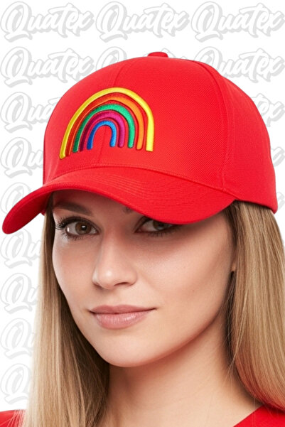 QUATEX Pălărie Brodată Curcubeu – Roșu 100% Bumbac Gabardină Model Unisex