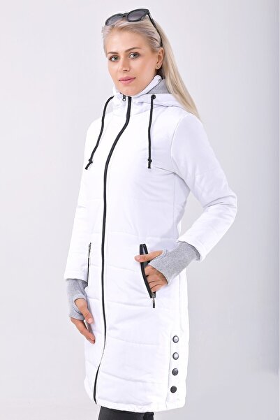 1tarz Kışlık Kapüşonlu Uzun Kadın Şişme Mont