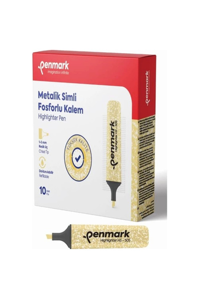penmark Fosforlu Kalem Metalik Simli Gold Hs 505 10'lu Paket / Penmark
