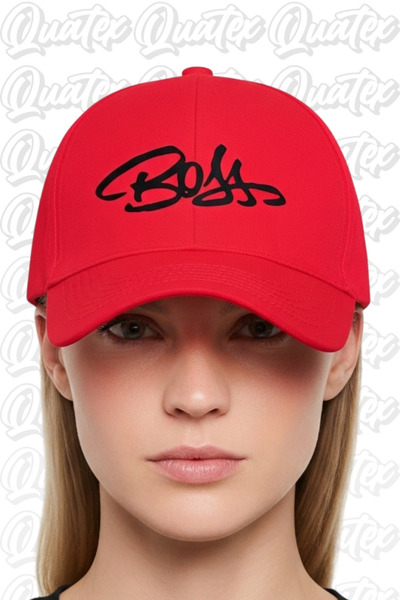 QUATEX Капелюх Boss з вишивкою – червоний, 100% бавовна, габардин, унісекс-мо...