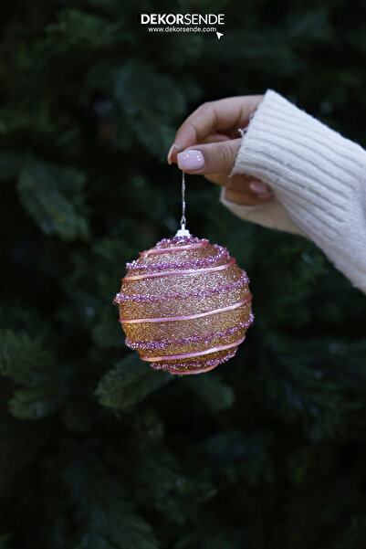Dekorsende Χριστουγεννιάτικο Στολίδι Ριγέ Ασημί 2'li Μπάλα Ροζ 11 εκ.