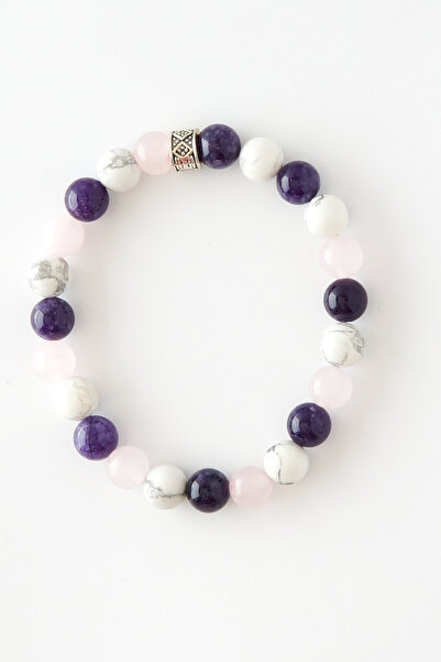 Perlavita سوار هافليت من حجر الجمشت والكوارتز الوردي المعتمد للهدوء والتوازن ...