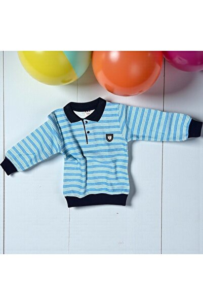 RYZE ÇOCUK Двуслойна плетена блуза с яка и ивици, синя