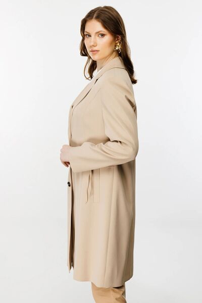 Ekol Plus Size Buttoned Camel Women's Top Coat 24Ekl06542