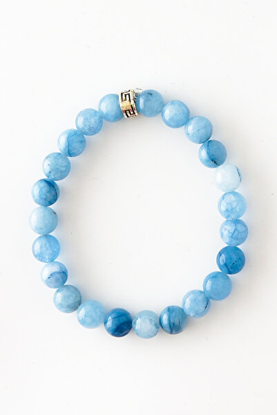 hmgtaş Doğaltaş Akuamarin Taşı Charm Bileklik Şık Enerji Stres Başarı Bilekliği