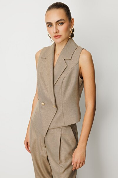 Ekol Double-Breasted Collar Slim F Corded Fabric Vest