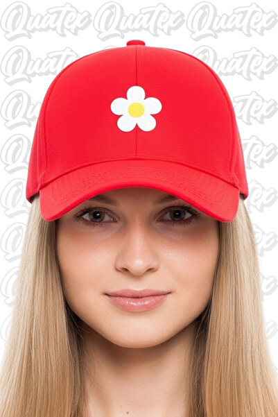QUATEX Pălărie Brodată Daisy – Roșu 100% Bumbac Gabardină Model Unisex
