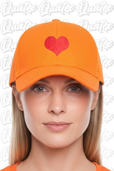 QUATEX Heart Embroidered Hat – Orange 100% Cotton Gabardine Unisex Model