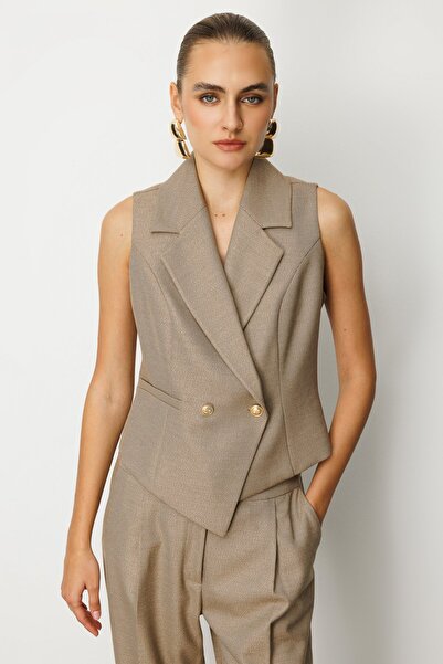 Ekol Double-Breasted Collar Slim F Corded Fabric Vest