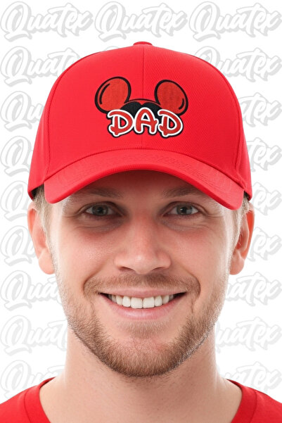 QUATEX Pălărie Brodată Mickey Dad – Roșu 100% Bumbac Gabardine Model Unisex